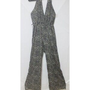 Women's Cheetah Print Open Back Jump Suit  Nana USA Elastic Waist M Pre Owned G